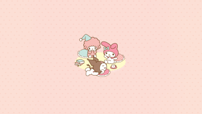 My Melody, Kuromi, My Sweet Piano, Cute cartoon, 8K, Peach background