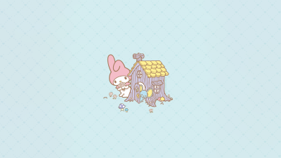 My Melody, 8K, Cute cartoon, Hearts, Cyan background, Sanrio