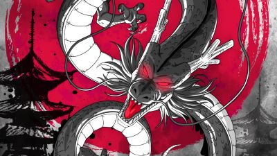 Shenron, Dragon, Japanese culture, Red moon, Digital Art