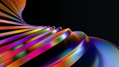 Abstract design, Rainbow swirl, Black background, Colorful, Vibrant, 3D Render, 5k