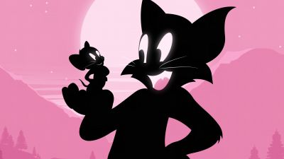 Tom & Jerry, Silhouette, Tom cat, Jerry mouse, Cartoon, 5K, Tom and Jerry