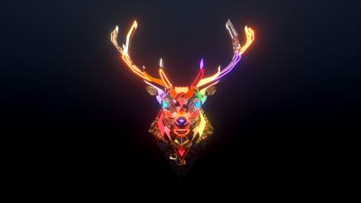 Deer, Neon, Colorful, Glowing, Surreal, Dark aesthetic, Digital Art