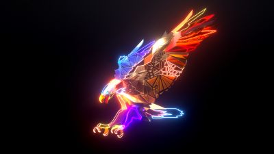 Eagle, Neon, Dark background, Digital Art, Colorful, Glowing