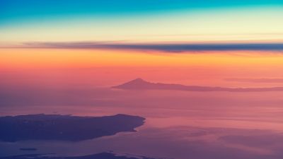 Sunset, Clouds, Aerial view, Islands
