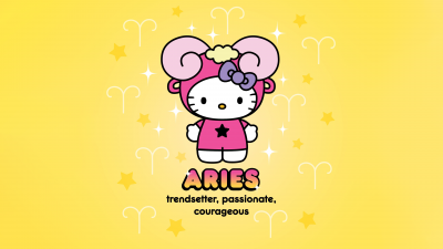 Aries, Hello Kitty, Zodiac sign, Yellow aesthetic, Trendy, Passion, Courage, 5K