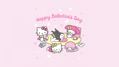 Happy Valentine's Day, Hello kitties, Kuromi, Cinnamoroll, My Melody, 5K, Sanrio, February
