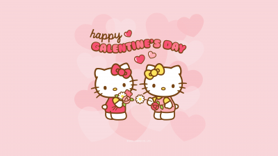 Happy Galentine's Day, Hello Kitty background, 5K, Pastel pink, Sanrio