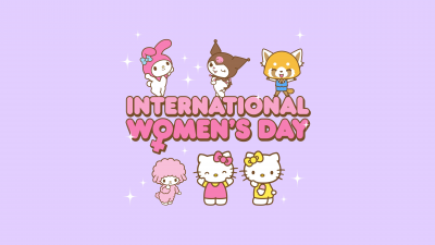 Women's Day, My Melody, Hello Kitty, Kuromi, Purple background, 5K