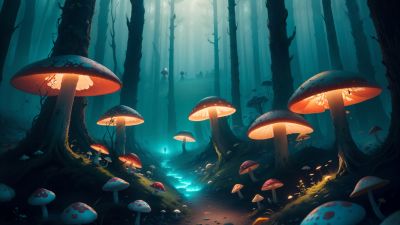 Mushroom forest, Mystic, Enchanted, Surreal, AI art
