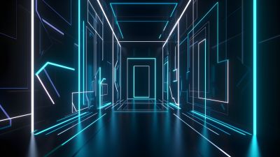 Neon, Wall, Modern lighting, Cyan, 5K
