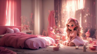 Barbie, Room, Cute Girl, Girly backgrounds, Pink aesthetic, AI art