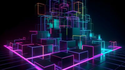 Neon, Cubes, Stack, Digital Art, 5K