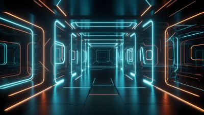 Neon, Corridor, 5K, Futuristic