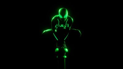 Spider-Man, Glow in dark, Neon Green, AMOLED, 5K, Black background, Spiderman