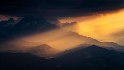 Sunlight, Bavarian Alps, Germany, 5K, Landscape, Cloudy