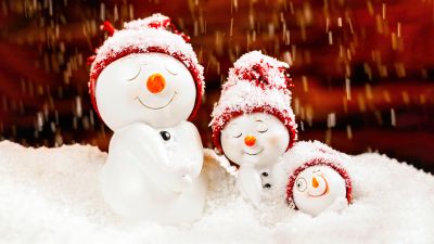Snowman, Family, Cute figure, Winter, Snowfall, 5K, Adorable