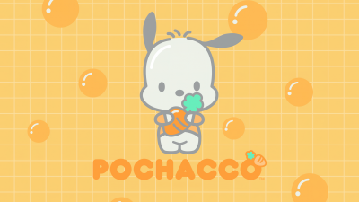 Pochacco, Cartoon, Yellow background