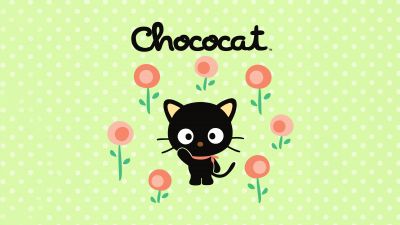 Chococat, Cute cartoon, Green background, Polka dots