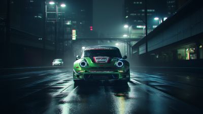 Cyberpunk, Porsche 911, Dark aesthetic, CGI, 5K