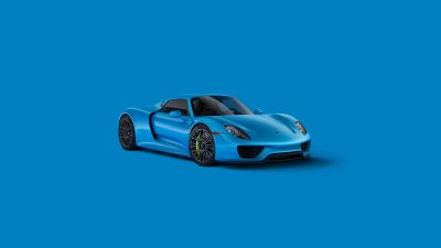 Porsche 918 Spyder, Blue aesthetic, CGI, Blue background, 5K
