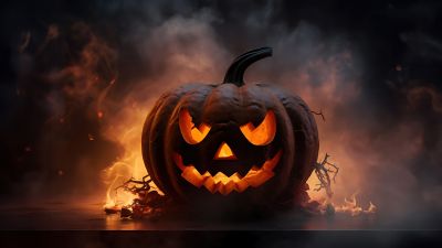 Halloween pumpkin, Fire, AI art, Scary, 5K, Jack-o'-lantern