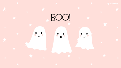 Cute Halloween, Kawaii cartoon, Cute ghost, Minimalist, Peach background, October