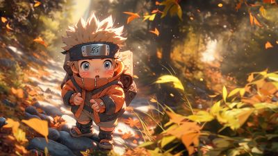 Naruto Uzumaki, Autumn, Chibi, Digital Art