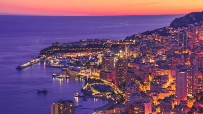 Monte Carlo, Cityscape, Sunset, Dawn, Harbor, City lights, Night, Dusk, Monaco, 5K