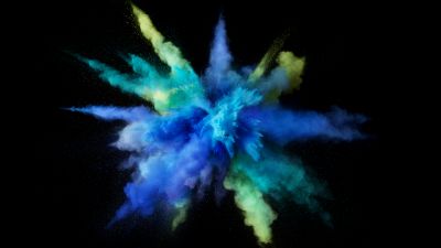 Color burst, Splash, Blue, Black background, macOS Sierra, Stock, 5K