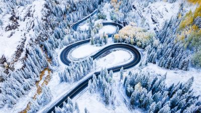 Red Mountain Pass, Winter, Colorado, Snow covered, Road trip, Drone photo, 5K