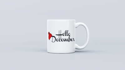 Hello December, Coffee Mugs, White background, Navidad, Noel