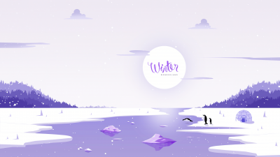 Winter, Illustration, River, Penguins, Igloo, Snowy, Landscape, 5K