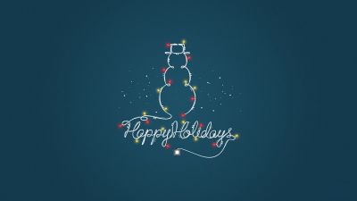 Happy holidays, Snowman, Christmas lights, Blue background, 5K