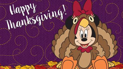 Minnie Mouse, Happy Thanksgiving, Disney, Turkey, Purple background