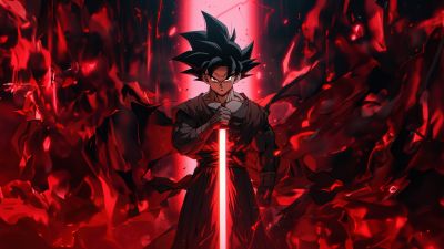 Goku Anime Boy Dark Art Black Background 4K HD Dragon Ball