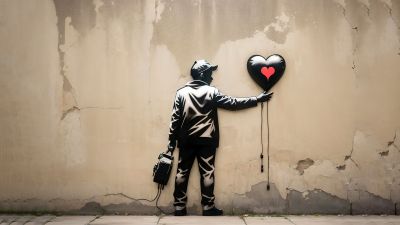 Heart balloon, Graffiti, 5K, Wall