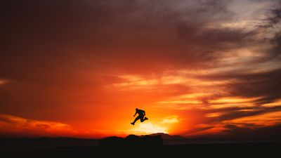 Hisma Desert, Sunset, Saudi Arabia, Man, Jumping, 5K, 8K, Silhouette