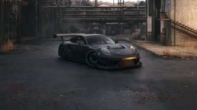 Porsche 911 GT3, CGI, 5K, Dark aesthetic