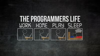 Programmer, Life, Work, Play, Repeat, Coding, Coder, Programming, Developer, 5K, Dark background, Meme