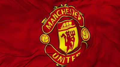 Manchester United, Flag, Football club, Red background, Logo