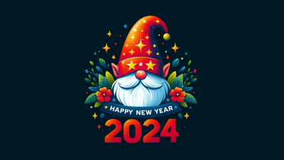 Happy New Year 2024, Santa Claus, AI art, Dark background, Illustration, 5K