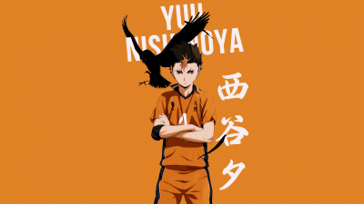 Yu Nishinoya, Haikyuu, Orange background, 8K, Minimalist, 5K