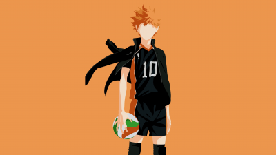 Shoyo Hinata, Haikyuu, 8K, Minimalist, Volleyball, Orange background, 5K