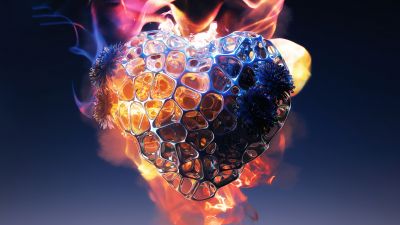 Love heart, Fire, 3D Render, 5K, Flames