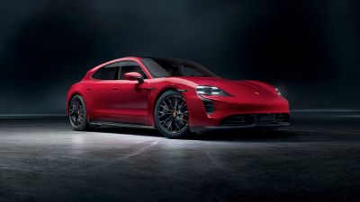 Porsche Taycan GTS, 5K, Dark background, Luxury electric cars, Red cars