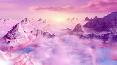 Landscape, Digital composition, Infrared, Pink clouds, Pink Hour, Mountains