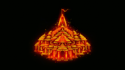 Ayodhya Ram Mandir, Temple, Glowing, Hinduism, Hindu God, Black background, 5K, AMOLED, Jai Shri Ram, Digital Art