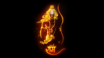 Jai Shri Ram, Hindu God, 8K, Lord Rama, Glowing, Hinduism, Black background, 5K, AMOLED, Digital Art