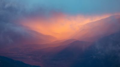 Sierra Nevada mountains, Sunset, Foggy, Valley, 5K, California
