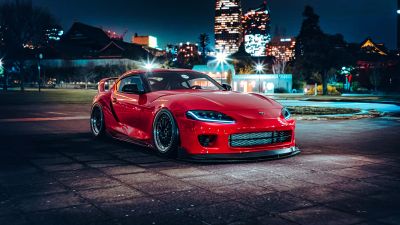 Toyota Supra A90, Red cars, Sports car, Night, 5K